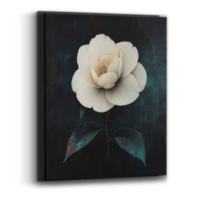 White Camellia Dark Academia Botanical Canvas Wall Art