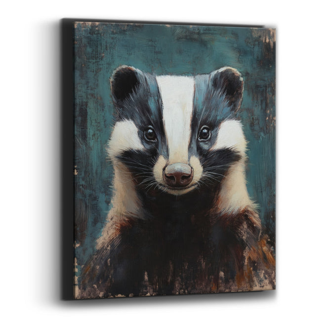 Teal Backdrop Smiling Badger Rustic Canvas Wall Art