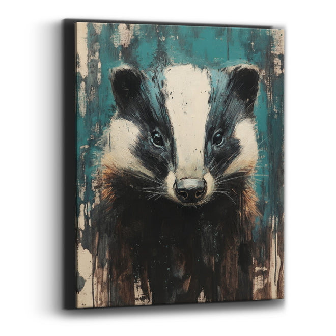 Teal Badger Portrait Moody Animal Canvas Wall Art