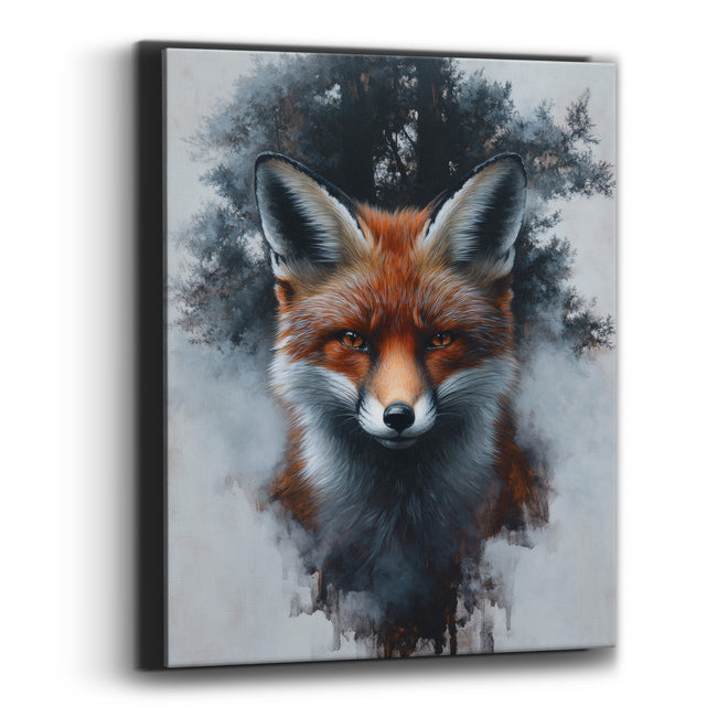 Front Facing Fox Foggy Forest Moody Canvas Wall Art