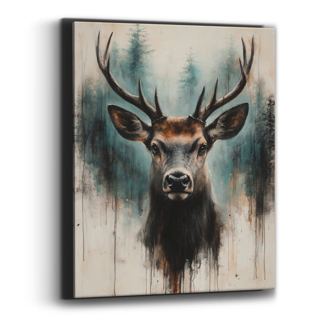 Teal Forest Stag Head Moody Canvas Wall Art
