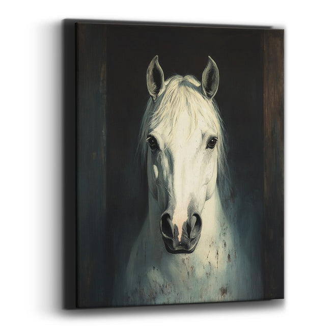 Moody White Horse Portrait Study Canvas Wall Art