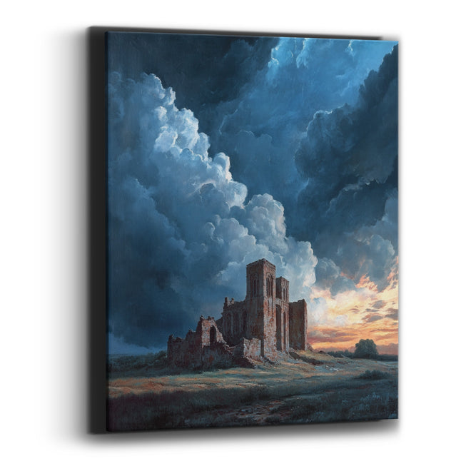 Ruined Abbey Stormy Sky Romantic Canvas Wall Art