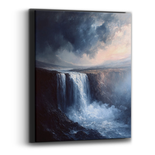Misty Cliff Waterfall Romantic Landscape Canvas Wall Art