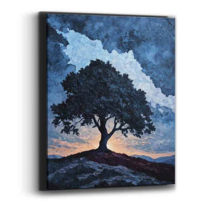 Midnight Blue Lone Oak Landscape Canvas Wall Art