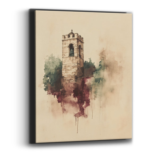 Stone Bell Tower Sepia Ink Canvas Wall Art