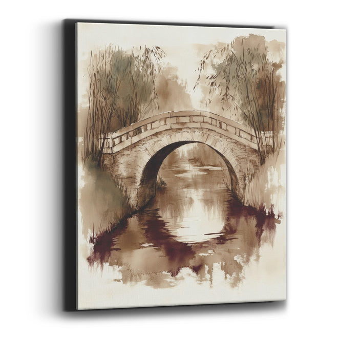 Sepia Stone Arch Bridge Landscape Canvas Wall Art