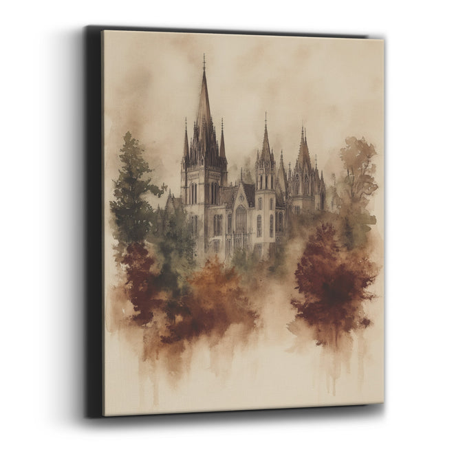 Sepia Gothic Spires Ink Wash Canvas Wall Art