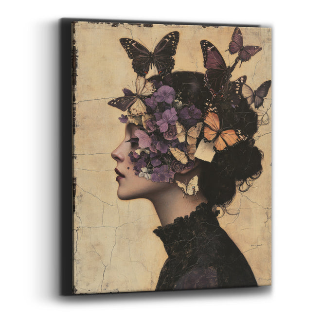 Violet Butterfly Crown Woman Portrait Canvas Wall Art