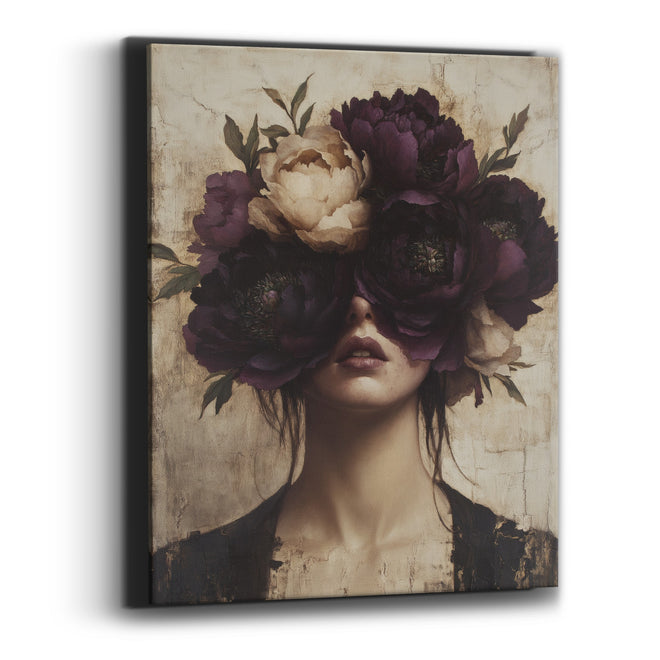 Plum Peony Veiled Portrait Surreal Canvas Wall Art