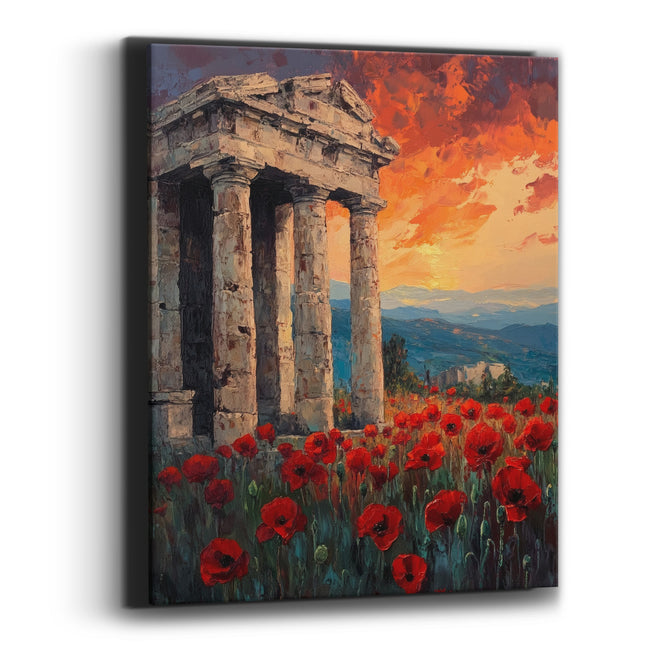 Red Poppies Classical Ruins Landscape Canvas Wall Art