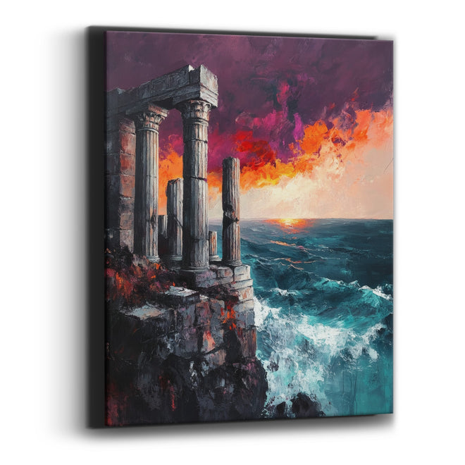 Cliffside Temple Ruins Seascape Dramatic Canvas Wall Art