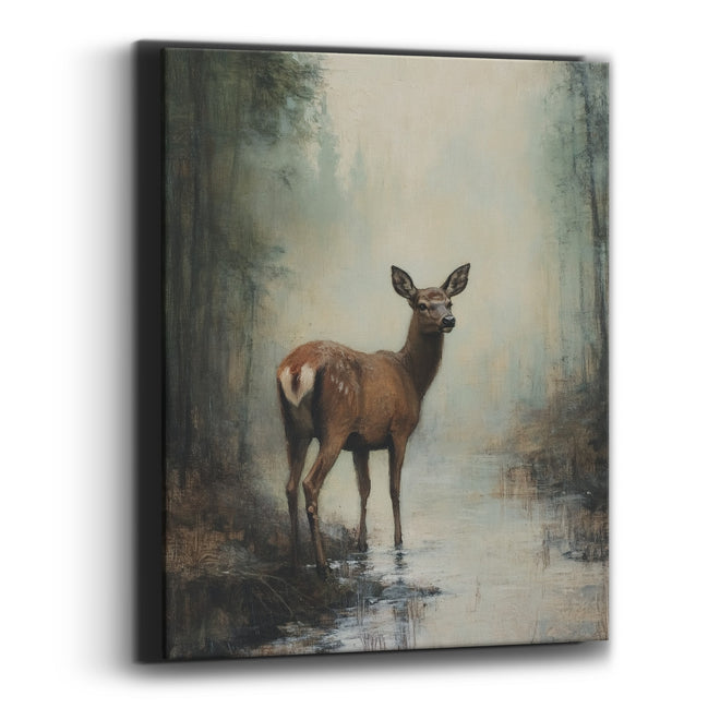 Misty Forest Doe Tonalist Landscape Canvas Wall Art