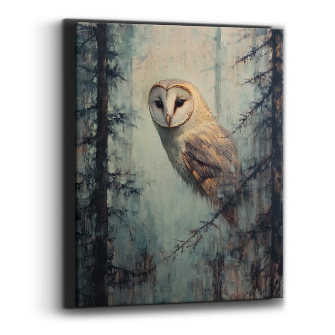 Barn Owl Misty Forest Tonalist Canvas Wall Art