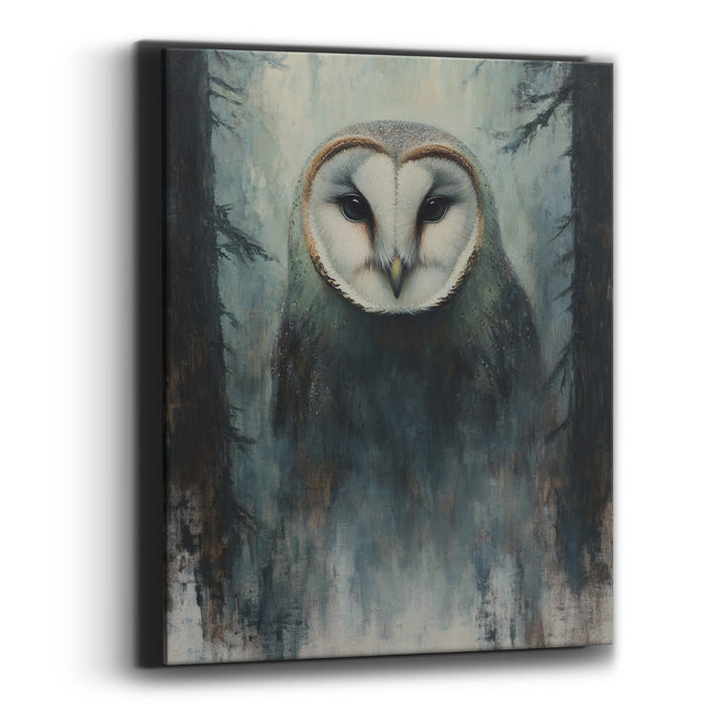 Misty Forest Barn Owl Tonalist Canvas Wall Art