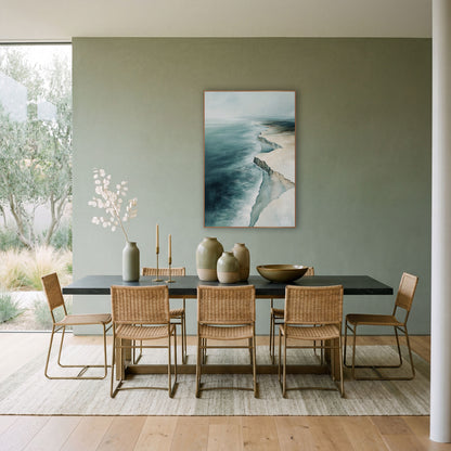 Aerial Chalk Cliff Coastline Abstract wall art in a bright coastal-style room – aerial coastline artwork with deep