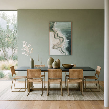 Sage Coastline Aerial Abstract Coastal wall art in a bright coastal-style room – aerial abstract coastline