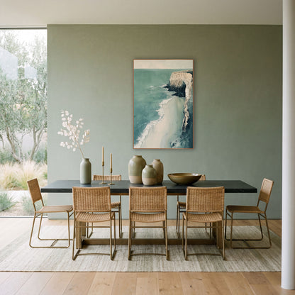Pale Cliff Coastal Seascape Abstract wall art in a bright coastal-style room – pale cliff with a dark arch above