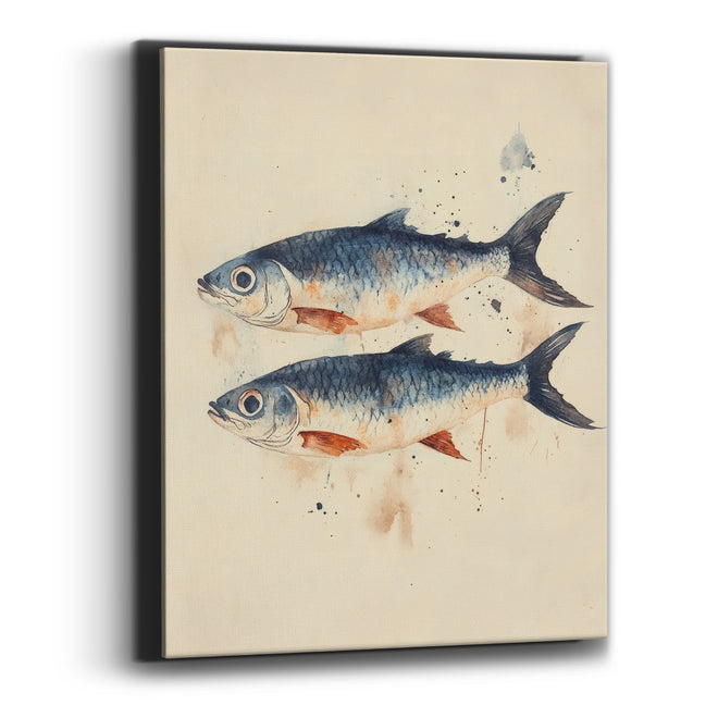 Twin Indigo Fish Coastal Watercolor Canvas Wall Art