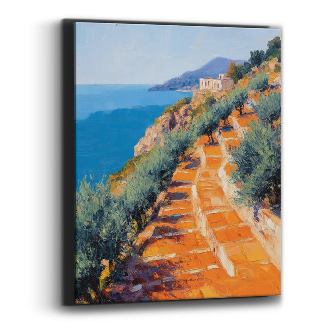Orange Terrace Coastal Hillside Impressionist Canvas Wall Art