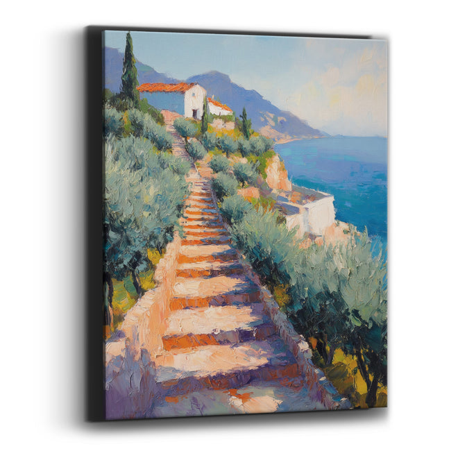Seaside Olive Grove Stairway Impressionist Canvas Wall Art