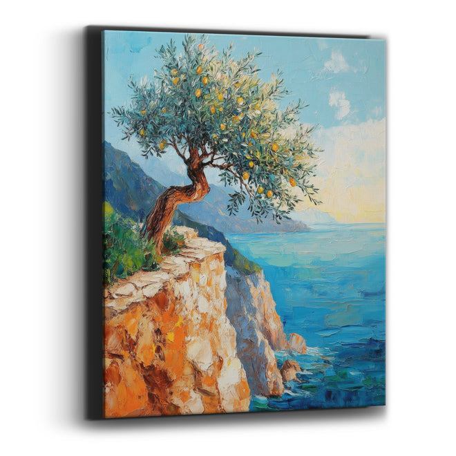 Cliffside Lemon Tree Coastal Impressionist Canvas Wall Art