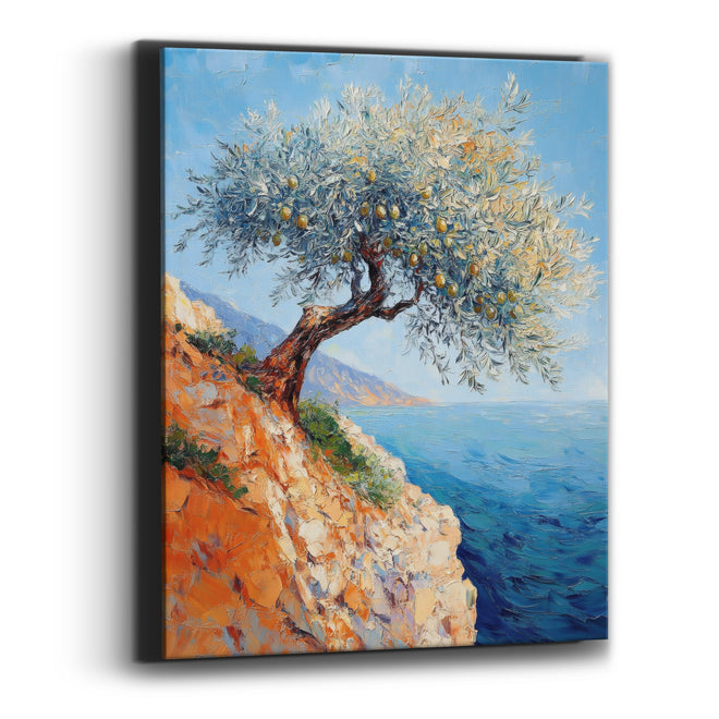 Cliffside Olive Tree Coastal Impressionist Canvas Wall Art