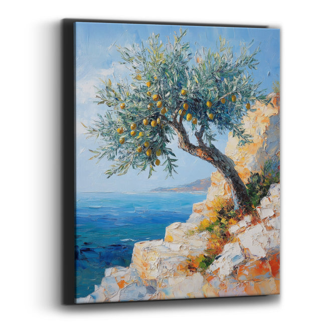 Leaning Olive Cliff Lemon Coastal Canvas Wall Art