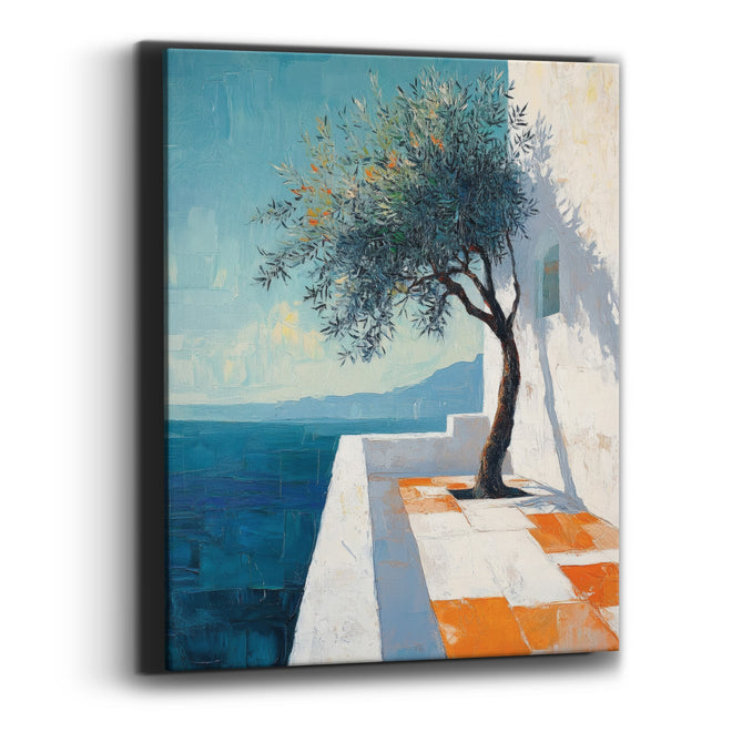Olive Tree Seaside Terrace Coastal Canvas Wall Art