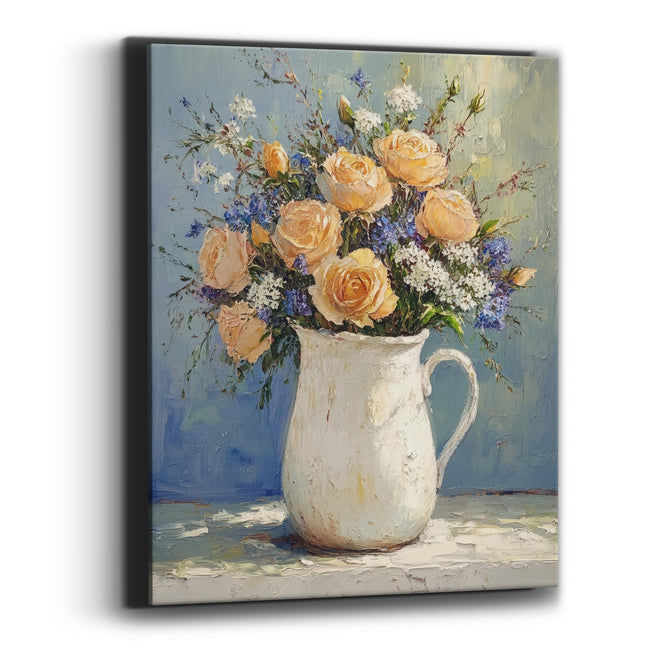 Apricot Roses Delphinium Pitcher Farmhouse Canvas Wall Art
