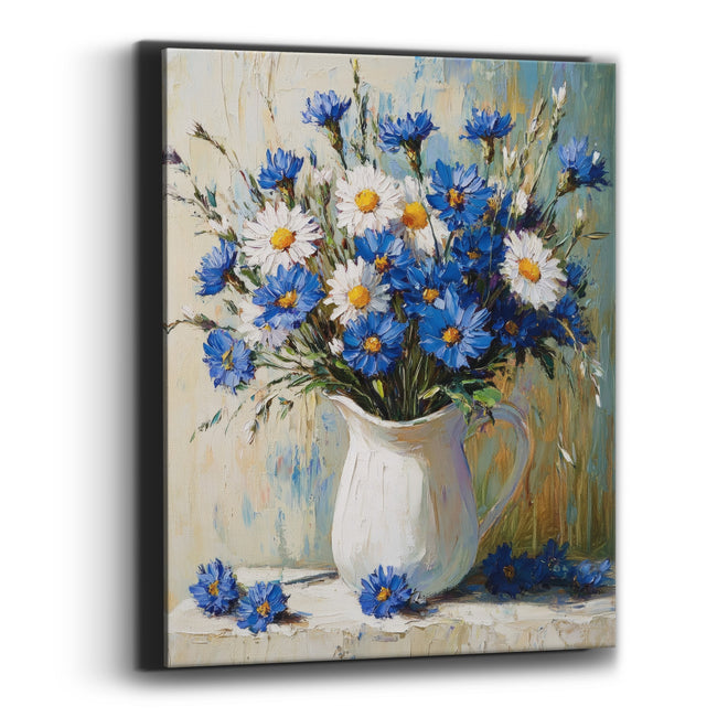 Cornflower Daisy Meadow Grass Bouquet Boho Canvas Wall Art