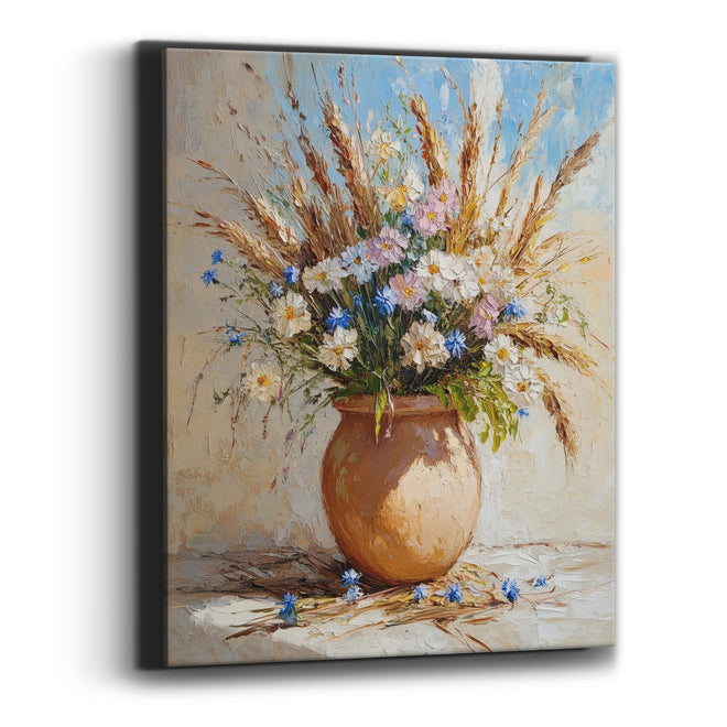 Wildflower Grass Bouquet Rustic Still Life Canvas Wall Art