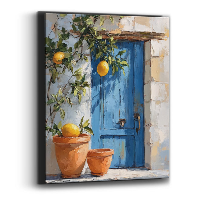 Terracotta Pots Blue Door Coastal Canvas Wall Art