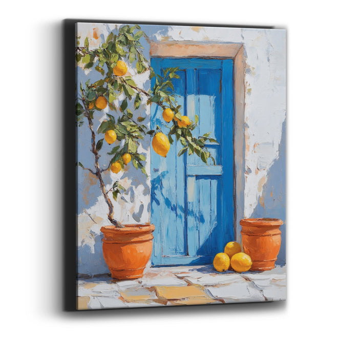 Twin Urns Fruiting Lemon Coastal Canvas Wall Art