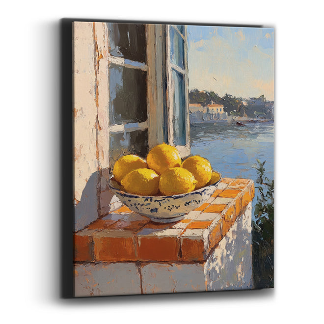 Lemon Bowl Seaside Window Coastal Canvas Wall Art