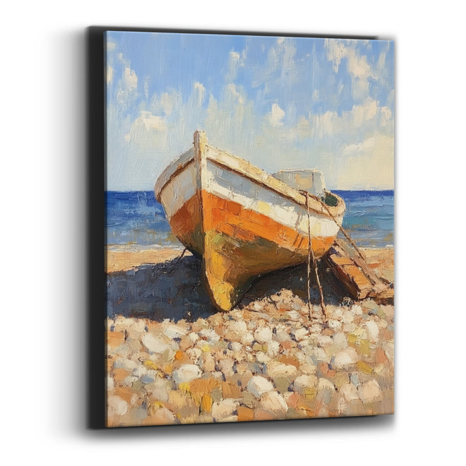 Orange Beached Boat Coastal Seascape Canvas Wall Art