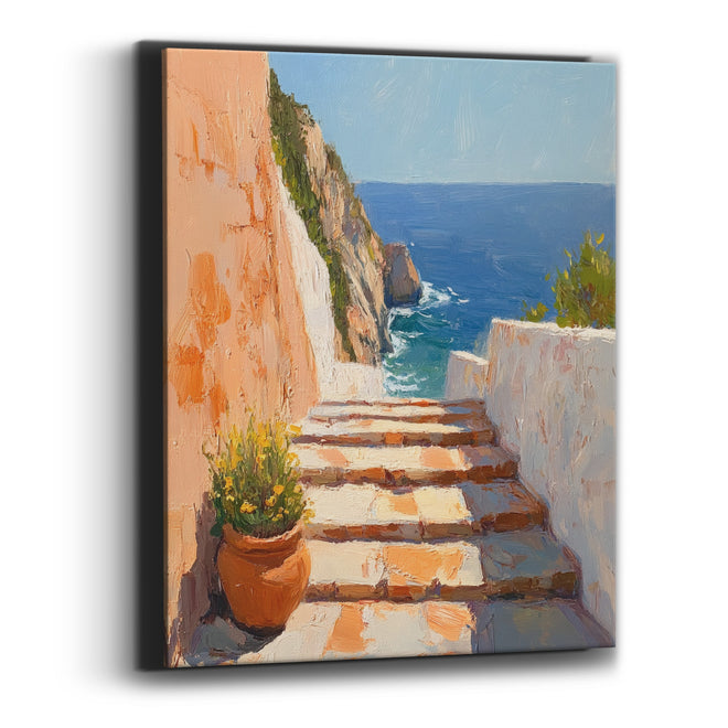 Flowerpot Steps Overlook Mediterranean Decor Canvas Wall Art