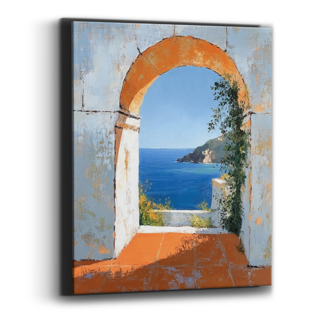 Sunlit Arch Mediterranean Sea View Canvas Wall Art