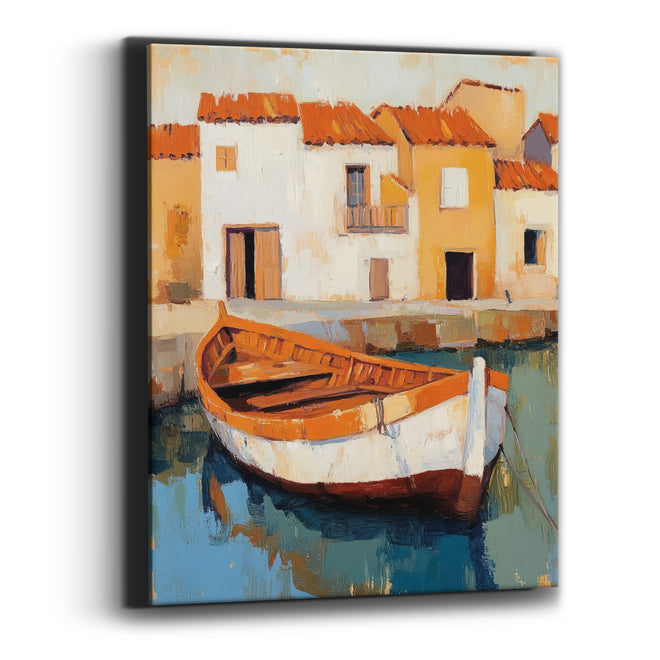 Orange Rowboat Harbor Village Coastal Canvas Wall Art
