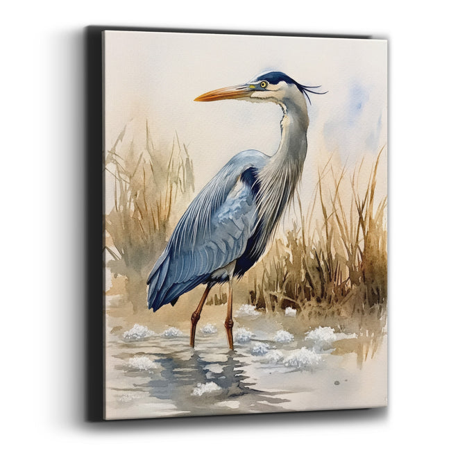 Blue Heron Marsh Coastal Watercolor Canvas Wall Art
