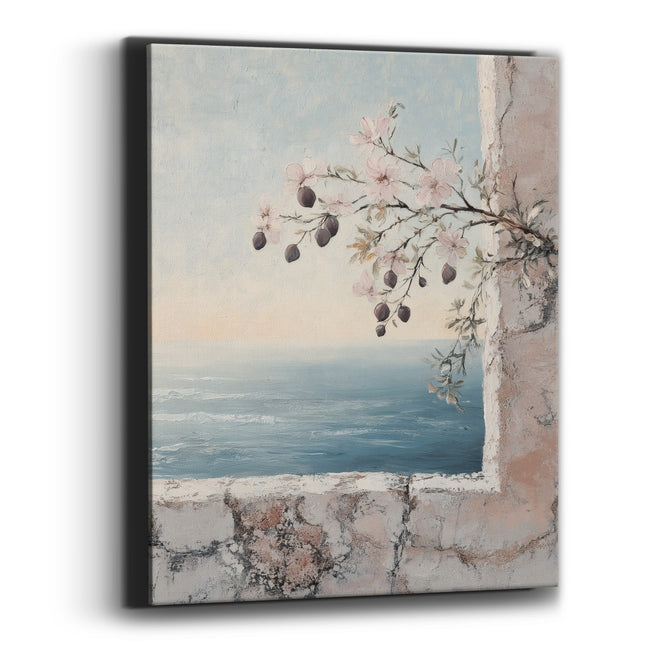 Pink Blossom Branch Seaside Coastal Canvas Wall Art