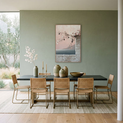 Blush Flowering Branch Seaside Coastal wall art in a bright coastal-style room – flowering branch with white and pink