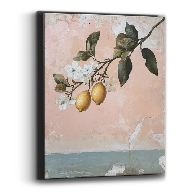 Pink Lemon Branch Coastal Botanical Canvas Wall Art