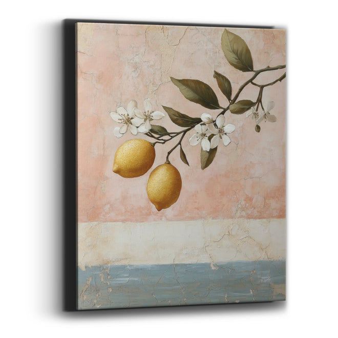 Lemon Branch Blossom Coastal Fresco Canvas Wall Art