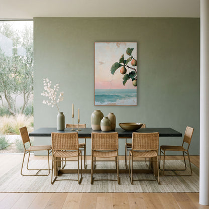 Fig Branch Seaside Coastal Fresco wall art in a bright coastal-style room – fig branch with three blush and green figs
