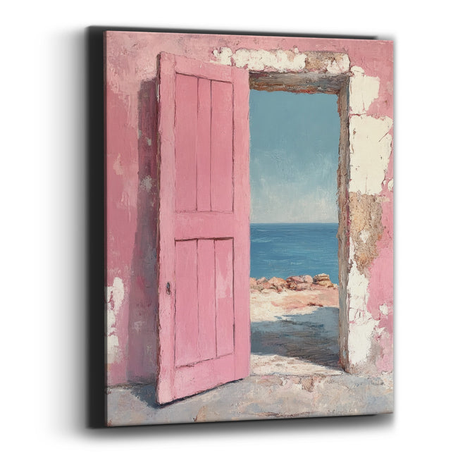 Open Pink Door Seaside Coastal Canvas Wall Art
