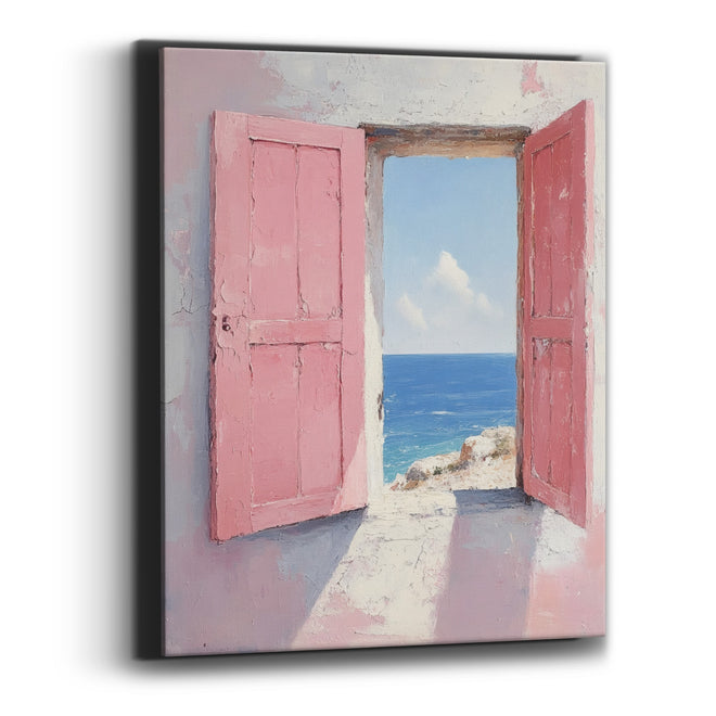Open Pink Doors Seaside Coastal Canvas Wall Art