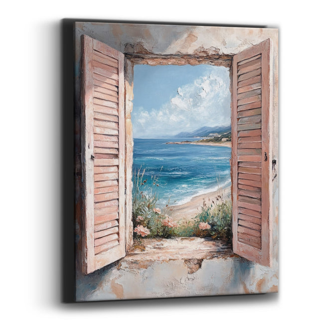 Dune Blooms Pink Shutters Coastal Canvas Wall Art