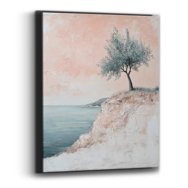 Lone Tree Peach Coastal Cliff Canvas Wall Art