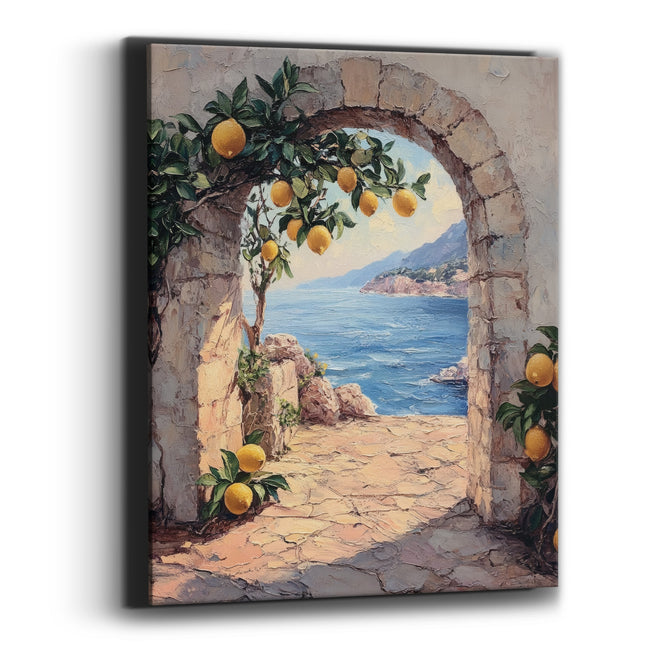 Lemon Tree Stone Archway Coastal Canvas Wall Art